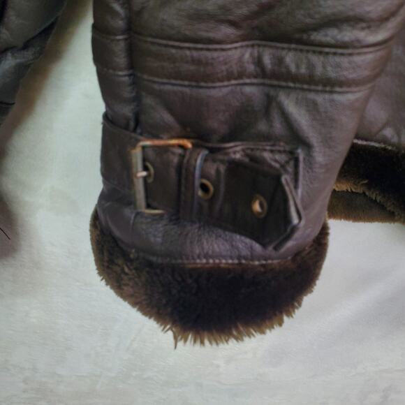 Vtg Nexus Dark Brown Leather Fur Lined Bomber Aviator Jacket Coat Buckles Men 3X - Picture 10 of 16